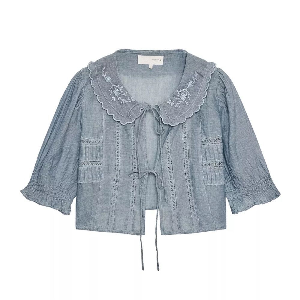 ZARA EMBROIDERED CROP SHIRT - Picture 7 of 9